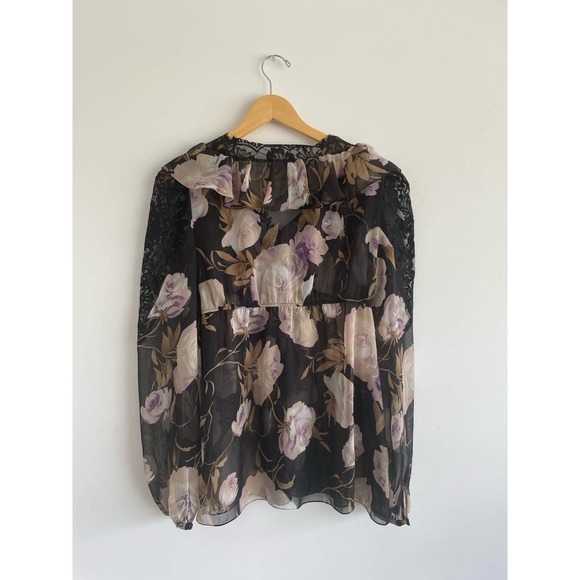 Boston Proper Lace inset Sheer chiffon Blouse | size 6 - Picture 9 of 9